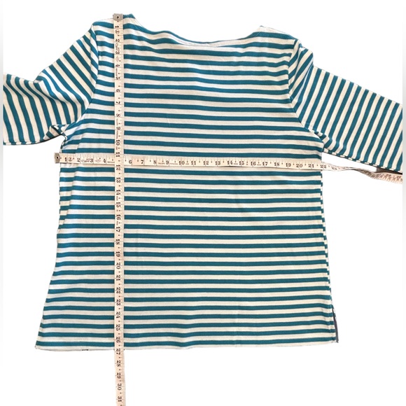 Land's End blue white nautical preppy 3/4 Sleeve Boat Neck Pima Cotton top NWT L - Picture 8 of 8